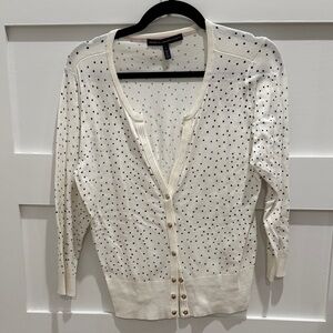 White House Black Market Ivory Cardigan with Black Dots Size large